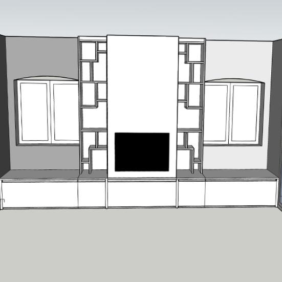 Dessin 3D du salon avec l'insertion de la bibliothèque